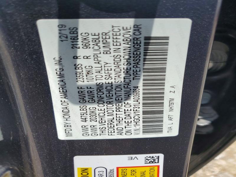 Aukcja sprzedaży 2020 Honda Accord, vin: 1HGCV1F31LA039864, numer aukcji: 54623986