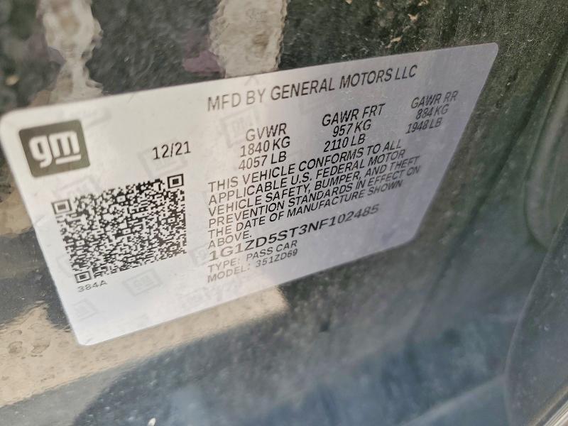 2022 Chevrolet Malibu მანქანა იყიდება აუქციონზე, vin: 1G1ZD5ST3NF102485, აუქციონის ნომერი: 54180106