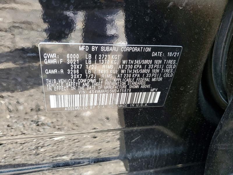 Aukcja sprzedaży 2021 Subaru Ascent, vin: 4S4WMARD5M3475878, numer aukcji: 52483336