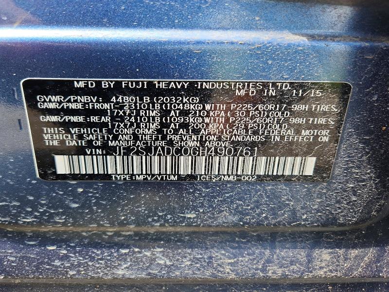 Aukcja sprzedaży 2016 Subaru Forester, vin: JF2SJADC0GH490761, numer aukcji: 51912736