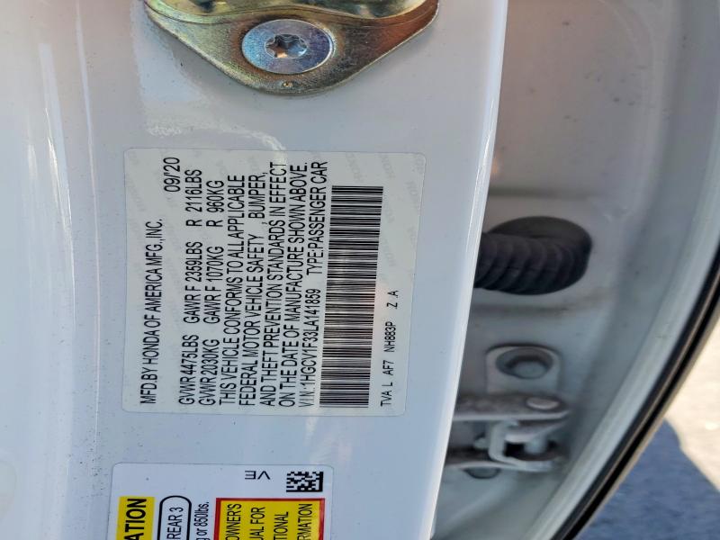 52881016 :رقم المزاد ، 1HGCV1F33LA141859 vin ، 2020 Honda Accord مزاد بيع