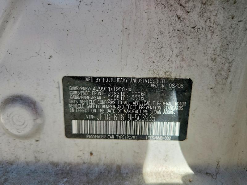 2009 Subaru Impreza მანქანა იყიდება აუქციონზე, vin: JF1GE61619H503935, აუქციონის ნომერი: 52260526