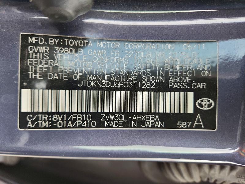 Aukcja sprzedaży 2011 Toyota Prius, vin: JTDKN3DU6B0311282, numer aukcji: 52017466
