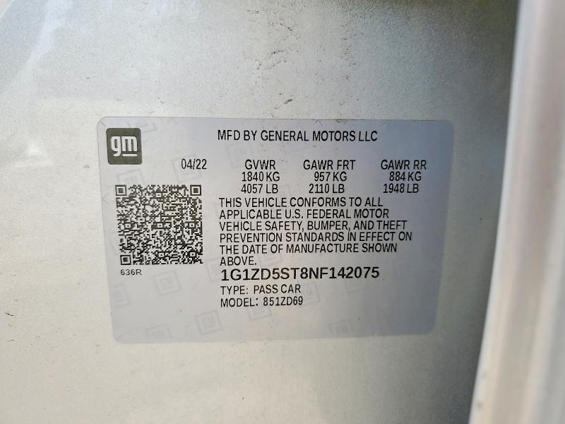 2022 Chevrolet Malibu მანქანა იყიდება აუქციონზე, vin: 1G1ZD5ST8NF142075, აუქციონის ნომერი: 54218206