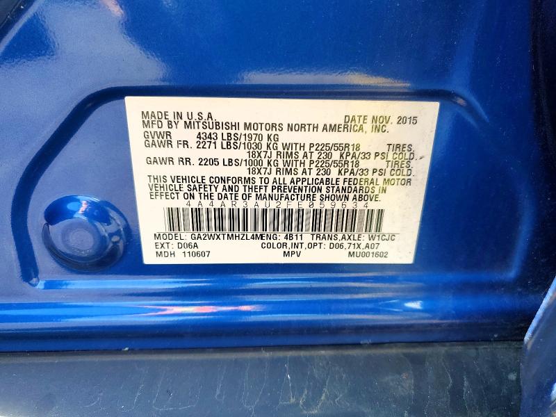 52746076 :رقم المزاد ، 4A4AR3AU2FE059634 vin ، 2015 Mitsubishi Outlander Sport مزاد بيع
