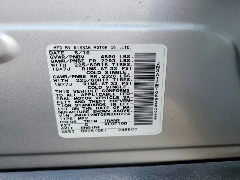 Продаж на аукціоні авто 2019 Nissan Rogue, vin: JN8AT2MT0KW268224, номер лоту: 52553296