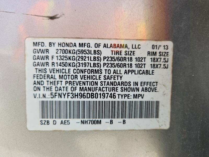 Продаж на аукціоні авто 2013 Honda Pilot, vin: 5FNYF3H96DB019746, номер лоту: 55033576