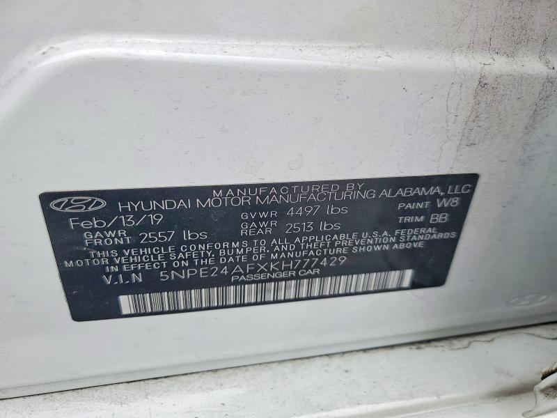 52343226 :رقم المزاد ، 5NPE24AFXKH777429 vin ، 2019 Hyundai Sonata مزاد بيع