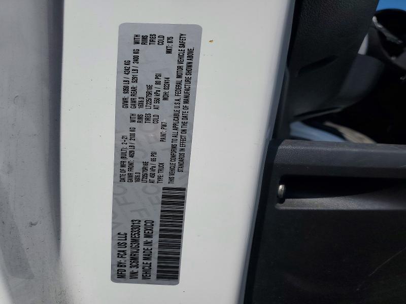 55419366 :رقم المزاد ، 3C6MRVJG3ME533013 vin ، 2021 Ram Promaster 3500 مزاد بيع