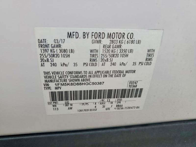 Aukcja sprzedaży 2017 Ford Explorer, vin: 1FM5K8D88HGC50387, numer aukcji: 52466616