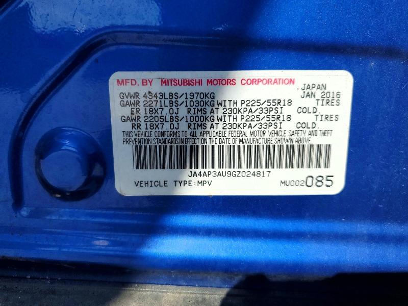 Продаж на аукціоні авто 2016 Mitsubishi Outlander Sport, vin: JA4AP3AU9GZ024817, номер лоту: 53318326