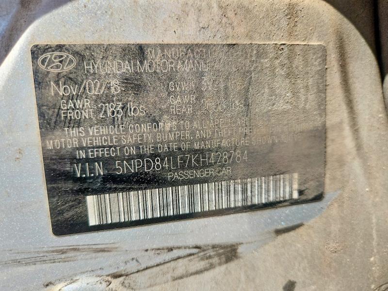 53324046 :رقم المزاد ، 5NPD84LF7KH428784 vin ، 2019 Hyundai Elantra مزاد بيع