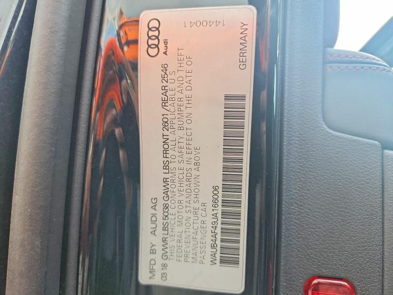 2018 Audi S4 მანქანა იყიდება აუქციონზე, vin: WAUB4AF49JA166006, აუქციონის ნომერი: 53585016