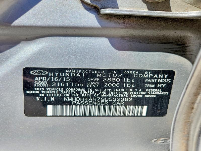 Продаж на аукціоні авто 2016 Hyundai Elantra, vin: KMHDH4AH7GU532382, номер лоту: 53834146