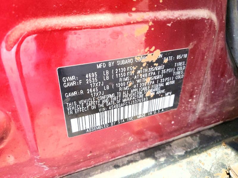 Продаж на аукціоні авто 2018 Subaru Outback, vin: 4S4BSAFC1J3376583, номер лоту: 52489546