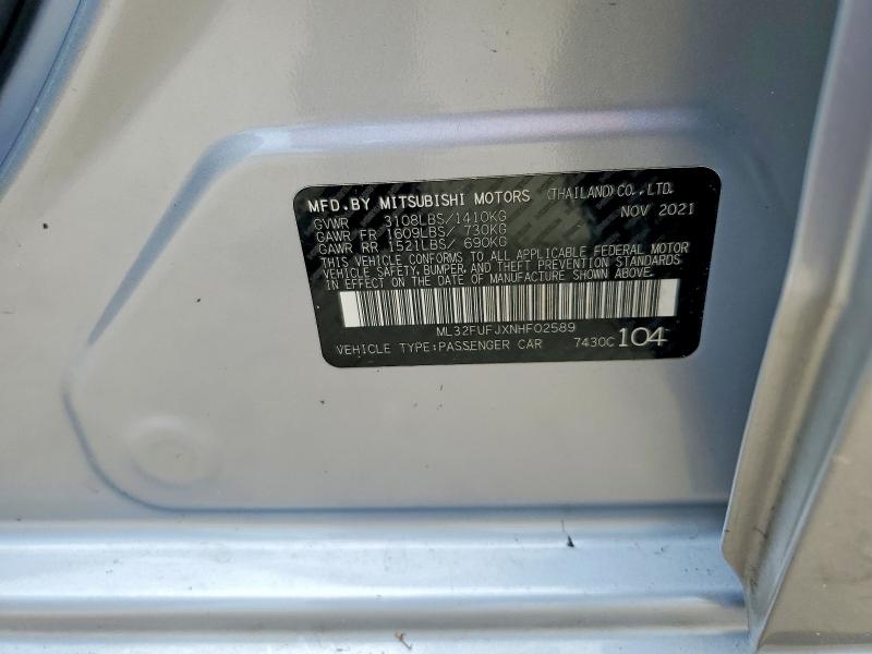 Aukcja sprzedaży 2022 Mitsubishi Mirage, vin: ML32FUFJXNHF02589, numer aukcji: 55162736