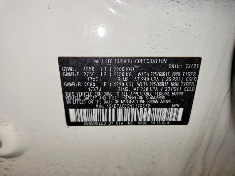 Aukcja sprzedaży 2022 Subaru Outback, vin: 4S4BTACC9N3176672, numer aukcji: 55322606