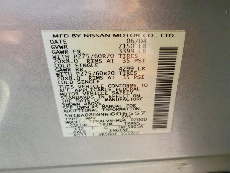 Продаж на аукціоні авто 2009 Nissan Armada, vin: 5N1BA08D89N606557, номер лоту: 55132596
