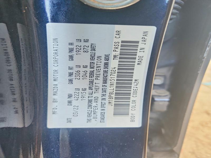 Продажа на аукционе авто 2022 Mazda 3, vin: JM1BPBLL1N1517024, номер лота: 53066616
