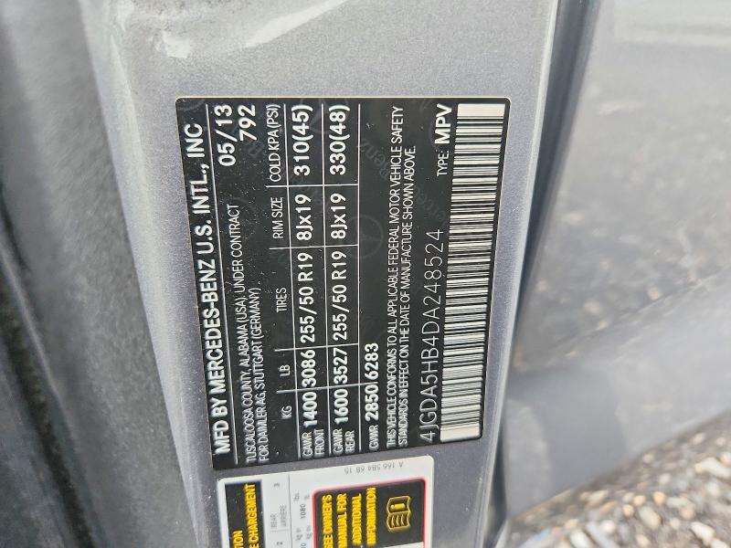 Продаж на аукціоні авто 2013 Mercedes-benz Ml, vin: 4JGDA5HB4DA248524, номер лоту: 54213386