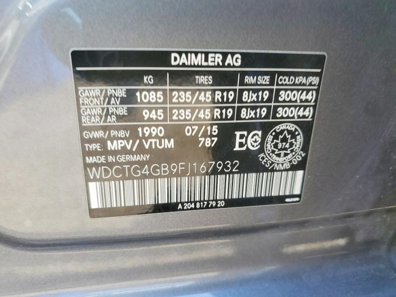 Продажа на аукционе авто 2015 Mercedes-benz Gla, vin: WDCTG4GB9FJ167932, номер лота: 53709076