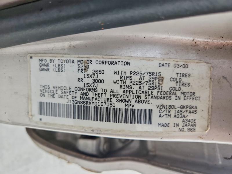 2000 Toyota 4runner მანქანა იყიდება აუქციონზე, vin: JT3GN86RXY0167051, აუქციონის ნომერი: 54161986