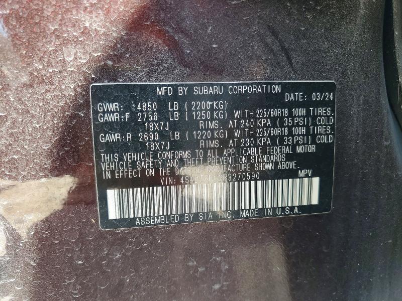 2024 Subaru Outback მანქანა იყიდება აუქციონზე, vin: 4S4BTANC2R3270590, აუქციონის ნომერი: 51778336