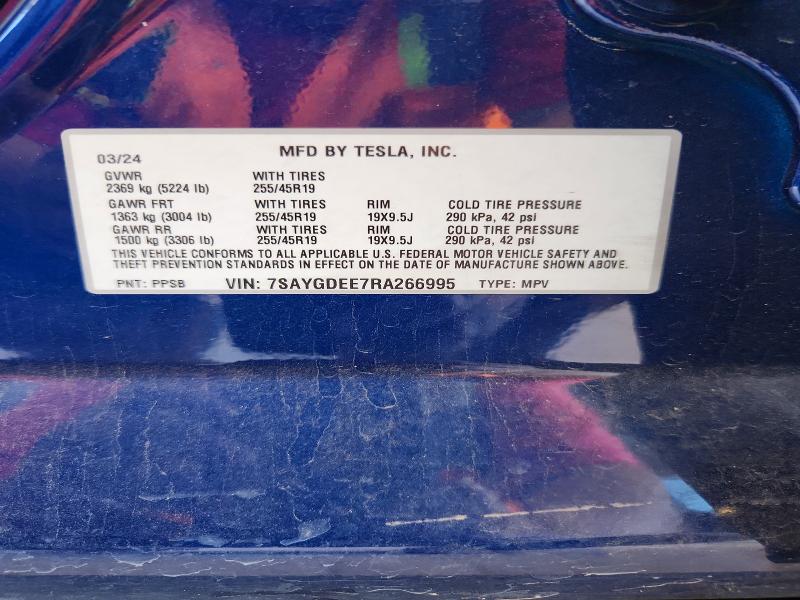 Aukcja sprzedaży 2024 Tesla Mdl Y 4d Std, vin: 7SAYGDEE7RA266995, numer aukcji: 52871516