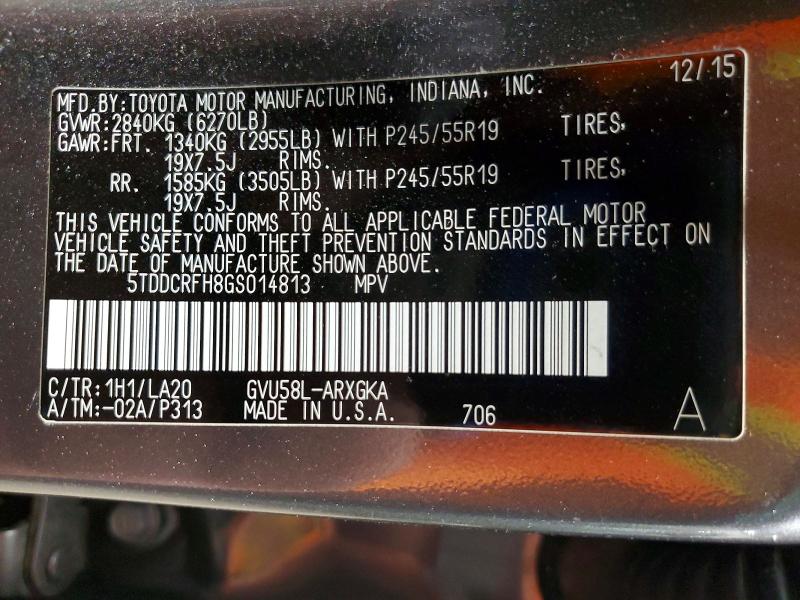 Продаж на аукціоні авто 2016 Toyota Highlander Hybrid, vin: 5TDDCRFH8GS014813, номер лоту: 53588216