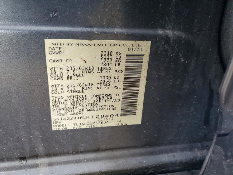51440856 :رقم المزاد ، 5N1AZ2BJ6LN128404 vin ، 2020 Nissan Murano مزاد بيع