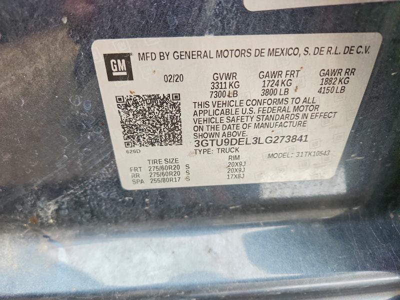 Aukcja sprzedaży 2020 Gmc Sierra, vin: 3GTU9DEL3LG273841, numer aukcji: 54341196