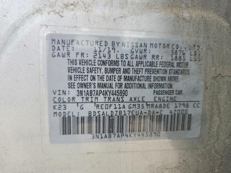 55520226 :رقم المزاد ، 3N1AB7AP4KY445890 vin ، 2019 Nissan Sentra مزاد بيع