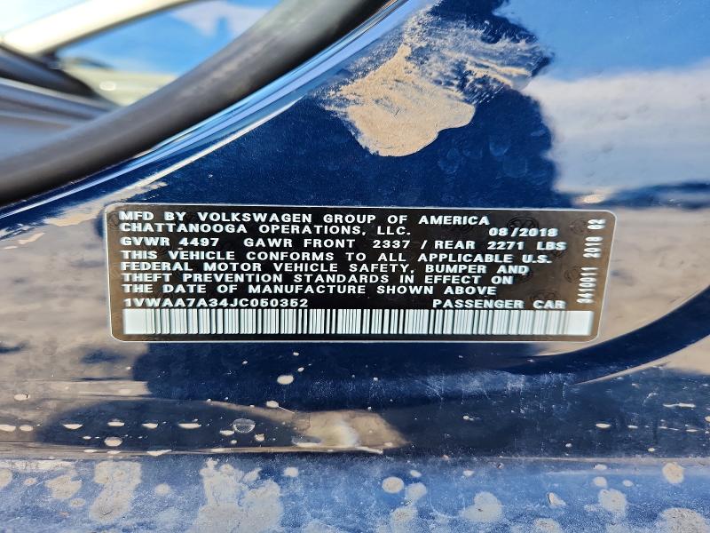 Aukcja sprzedaży 2018 Volkswagen Passat, vin: 1VWAA7A34JC050352, numer aukcji: 52907866