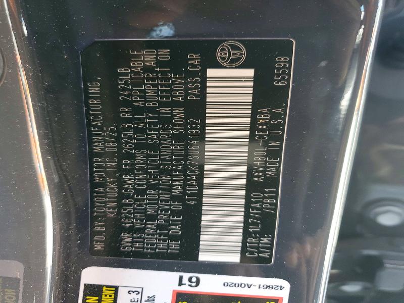 51586726 :رقم المزاد ، 4T1DAACK7SU641932 vin ، 2025 Toyota Camry مزاد بيع