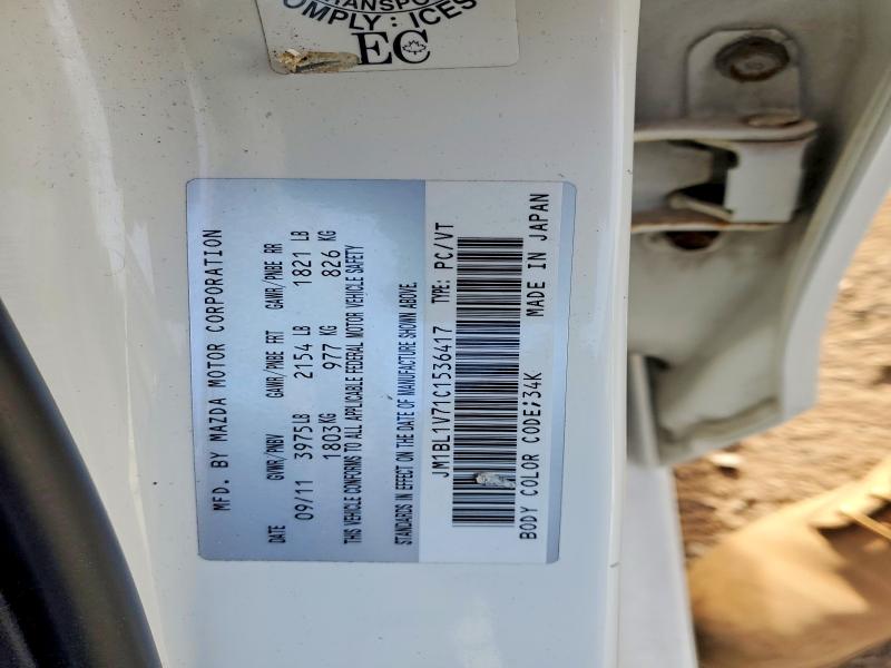 Aukcja sprzedaży 2012 Mazda 3, vin: JM1BL1V71C1536417, numer aukcji: 53531576