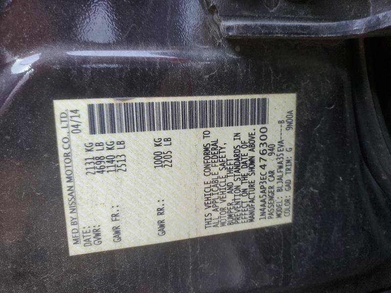 Aukcja sprzedaży 2014 Nissan Maxima, vin: 1N4AA5AP3EC476300, numer aukcji: 55202846