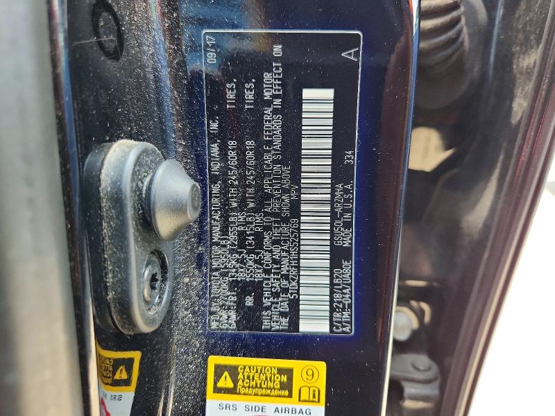 Aukcja sprzedaży 2017 Toyota Highlander, vin: 5TDKZRFH1HS525769, numer aukcji: 53232596