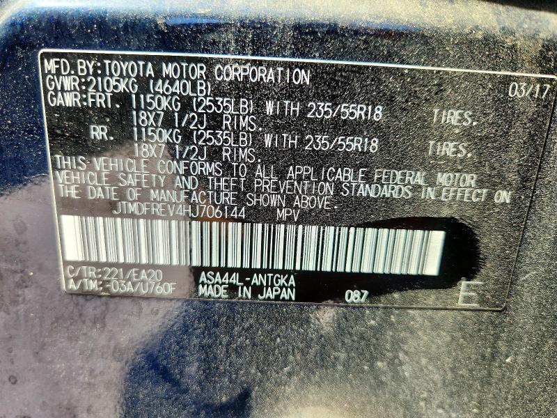 Aukcja sprzedaży 2017 Toyota Rav4, vin: JTMDFREV4HJ706144, numer aukcji: 54995886