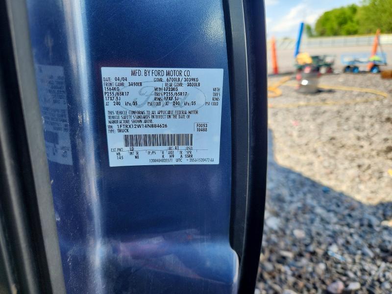 Auction sale of the 2004 Ford F150, vin: 1FTRX12W14NB84626, lot number: 52862846