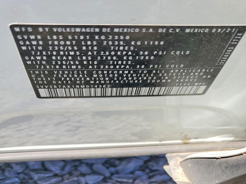 Продажа на аукционе авто 2022 Volkswagen Tiguan, vin: 3VV3B7AX1NM014362, номер лота: 53456206