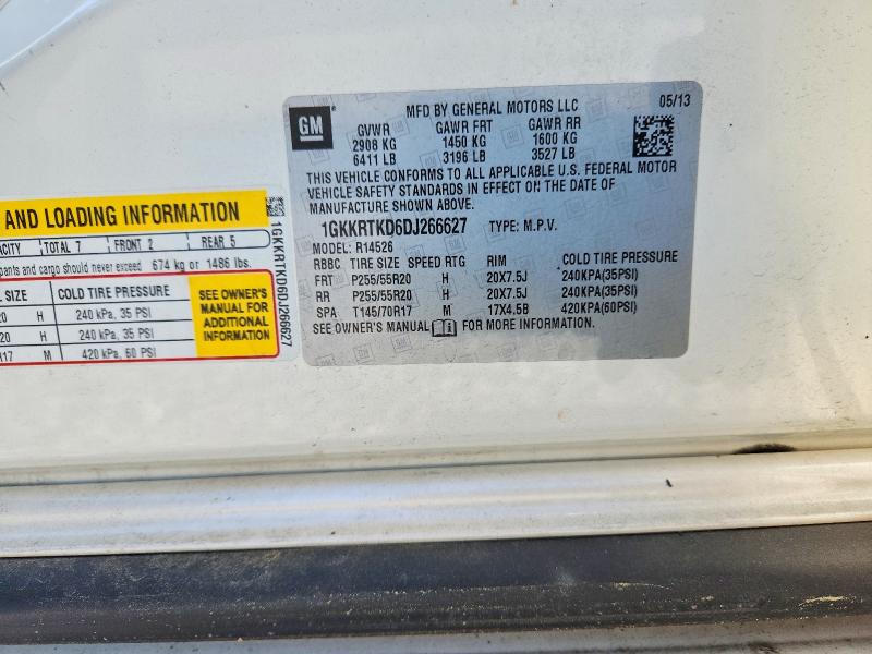 52018216 :رقم المزاد ، 1GKKRTKD6DJ266627 vin ، 2013 Gmc Acadia مزاد بيع