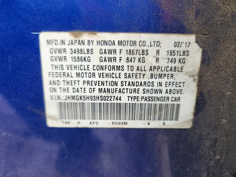 Продаж на аукціоні авто 2017 Honda Fit, vin: JHMGK5H93HS022744, номер лоту: 55216376