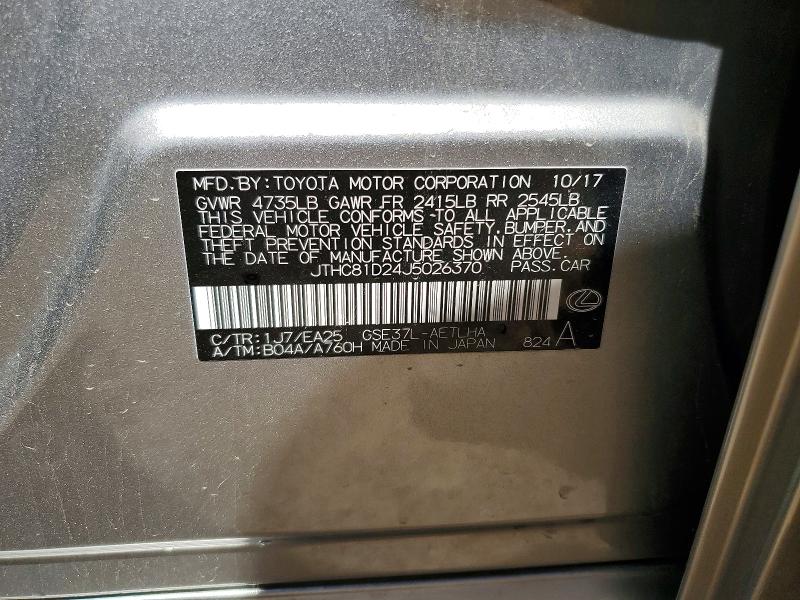 Aukcja sprzedaży 2018 Lexus Is, vin: JTHC81D24J5026370, numer aukcji: 52435496