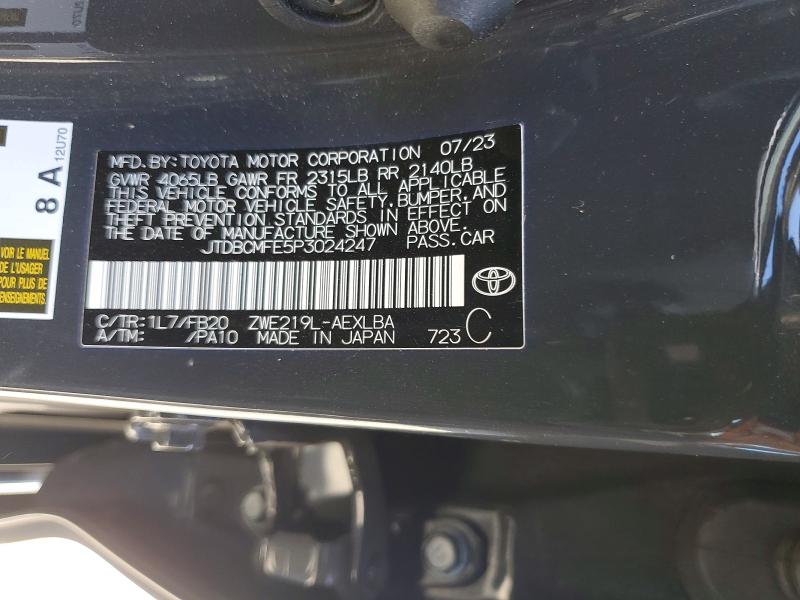 Продажа на аукционе авто 2023 Toyota Corolla Hybrid, vin: JTDBCMFE5P3024247, номер лота: 54321406