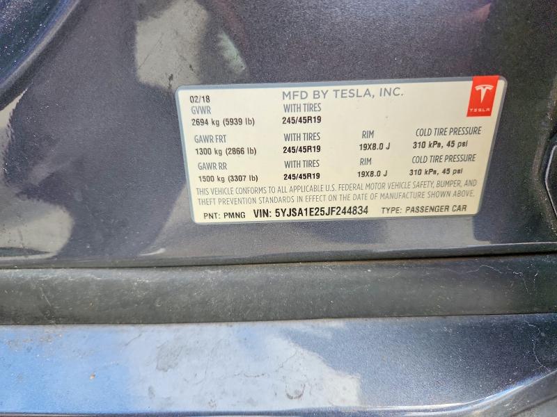 Продажа на аукционе авто 2018 Tesla Model S, vin: 5YJSA1E25JF244834, номер лота: 54146776