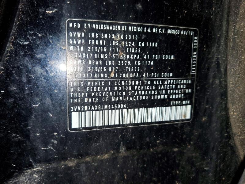 52775636 :رقم المزاد ، 3VV2B7AX8JM145004 vin ، 2018 Volkswagen Tiguan مزاد بيع
