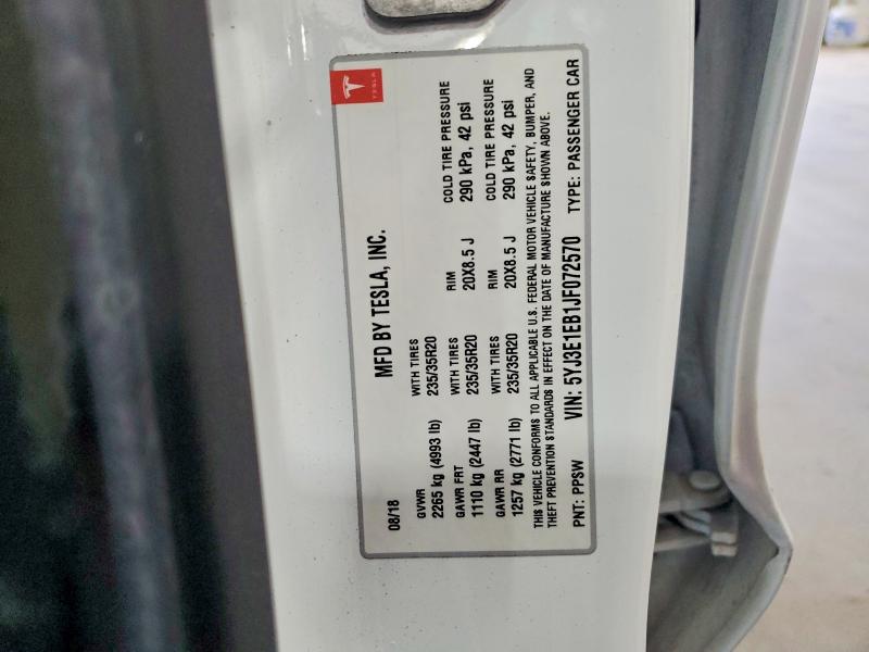 Aukcja sprzedaży 2018 Tesla Model 3, vin: 5YJ3E1EB1JF072570, numer aukcji: 51400496