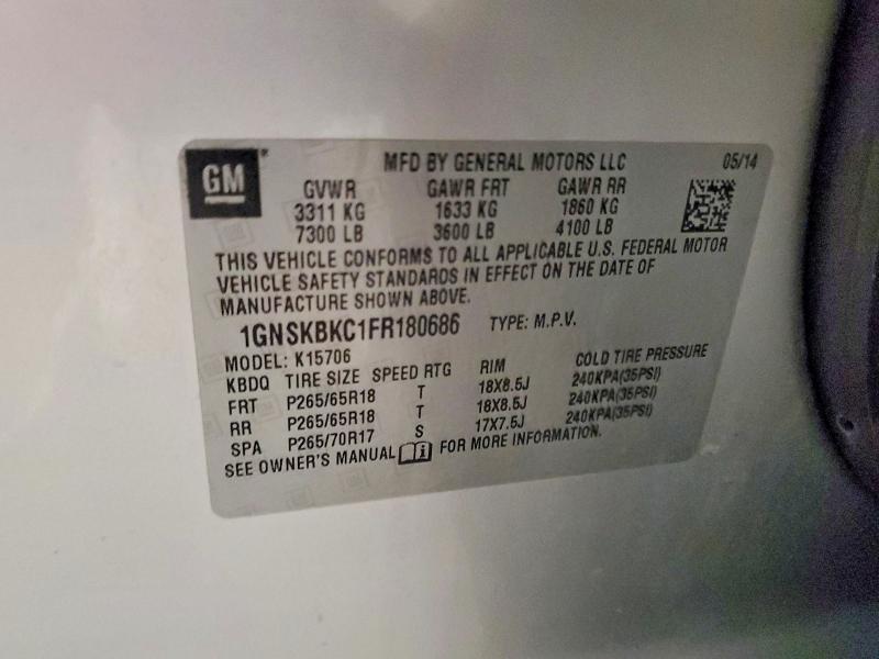 Aukcja sprzedaży 2015 Chevrolet Tahoe, vin: 1GNSKBKC1FR180686, numer aukcji: 53525006