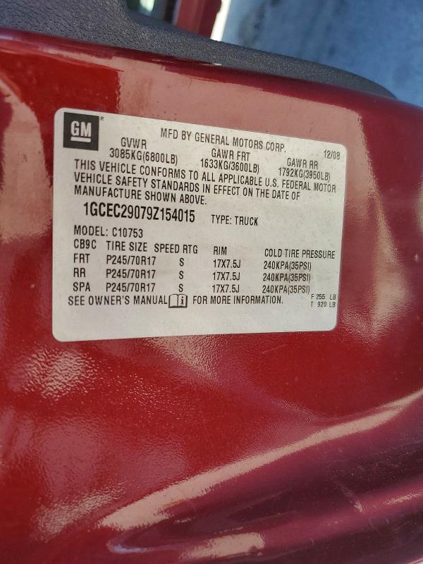 52535616 :رقم المزاد ، 1GCEC29079Z154015 vin ، 2009 Chevrolet Silverado مزاد بيع
