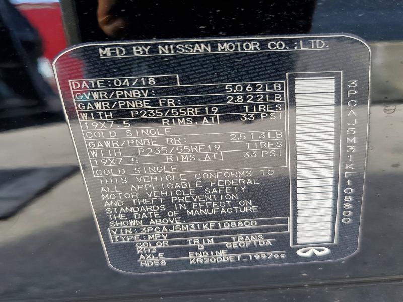Aukcja sprzedaży 2019 Infiniti Qx50, vin: 3PCAJ5M31KF108800, numer aukcji: 53837996